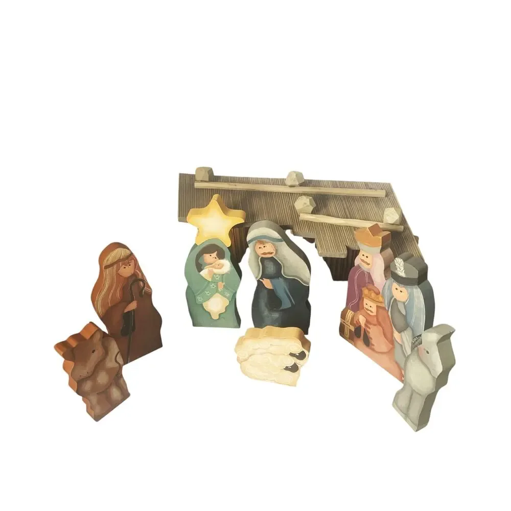 Vintage 1980s 1990s 8 Piece Wood Nativity Set